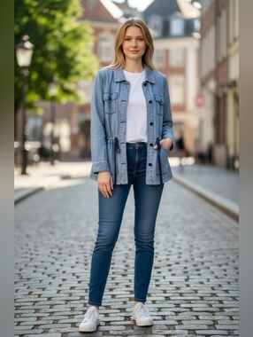 Talbots Light Blue Denim Safari Utility Jacket Size XL